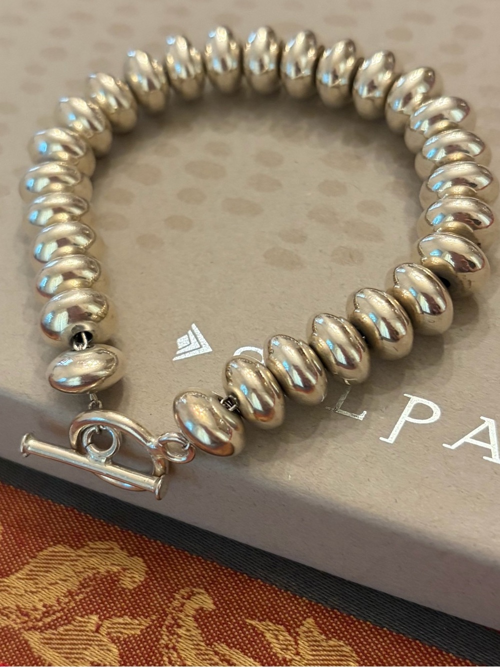 Rare Vintage Silpada Sterling Silver Oval Bead Toggle Clasp Bracelet B0626